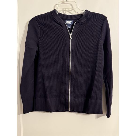 Women’s Cotton Zip-front Cardigan Sweater- Land's End -navy Sz Small - Picture 1 of 8